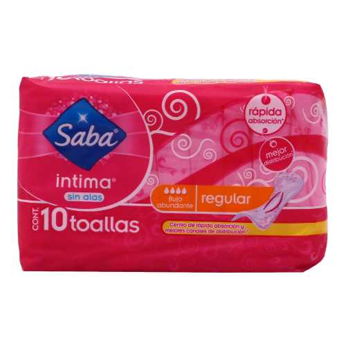 TOALLA FEMENINA INTIMA REGULAR SIN ALAS SABA 10 PZ