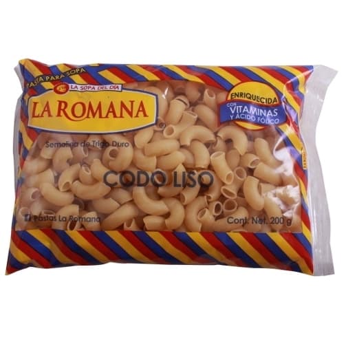 PASTA PARA SOPA DE CODO LISO LA ROMANA  200 GR