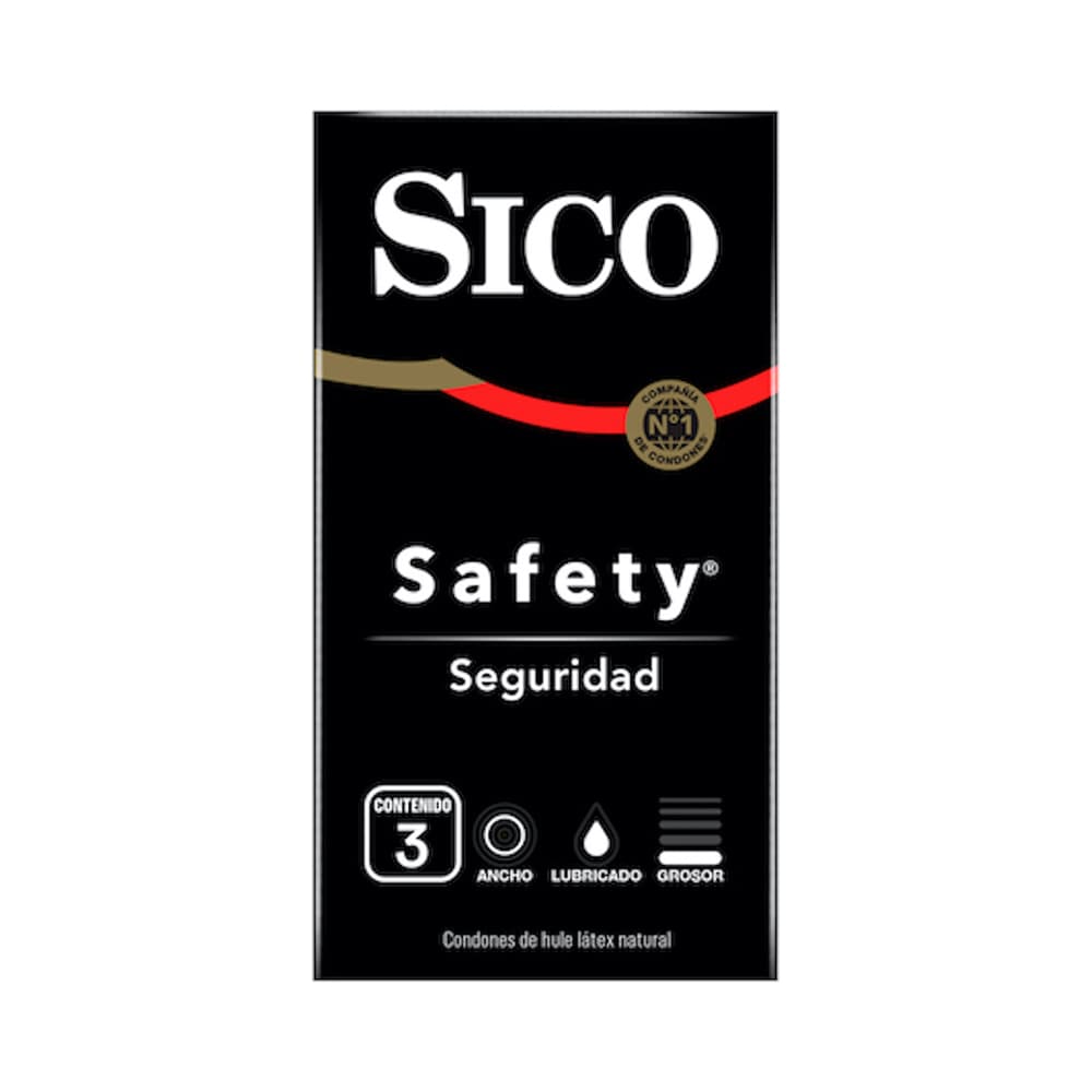 Sico Safety Condones de Hule Látex Natural Cartera 3 Piezas