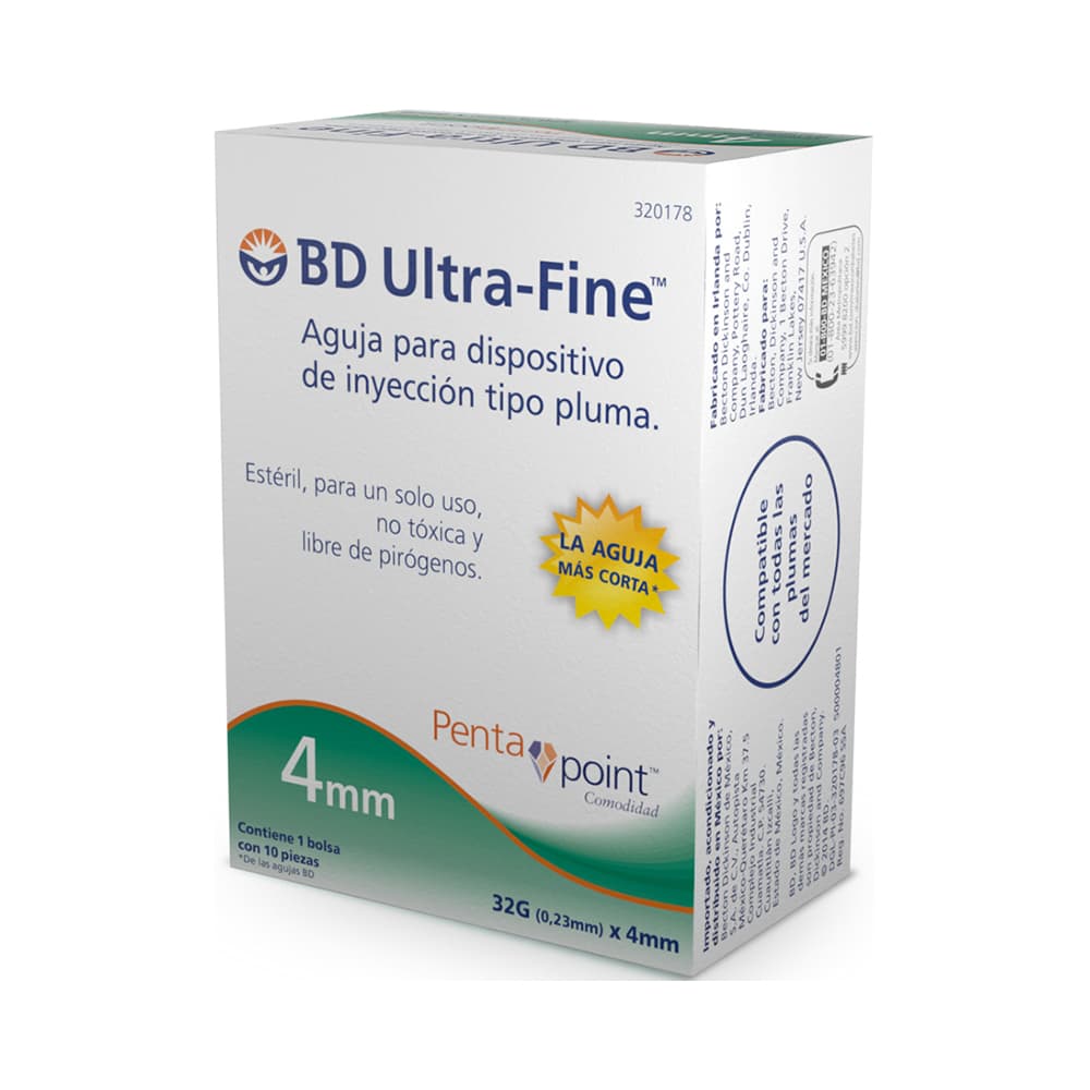 B-D AGUJA INSULINA ULTRAF 32GX4MM 10 UN