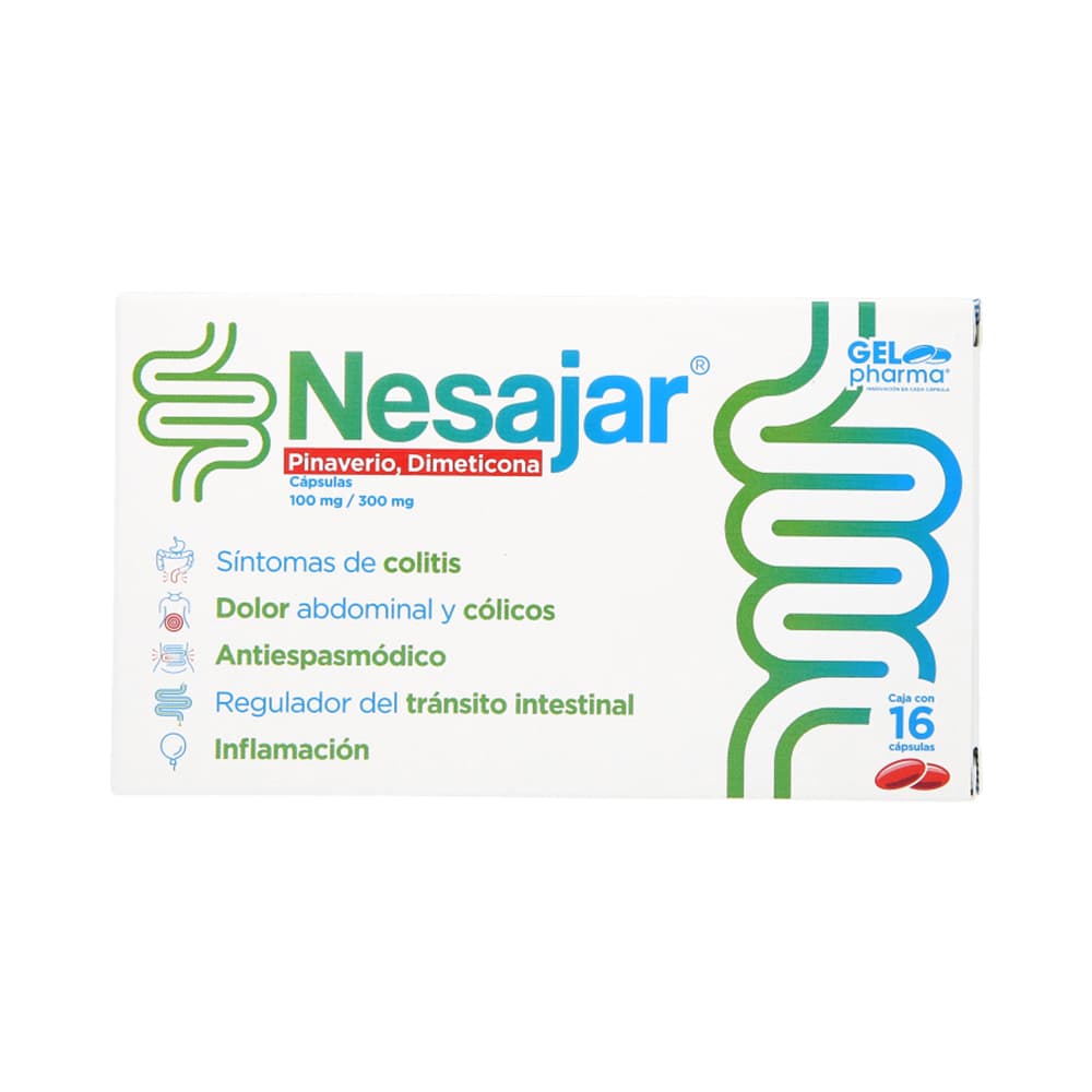 Nesajar Pinaverio y Dimeticona 100 mg/300 mg 16 Cápsulas