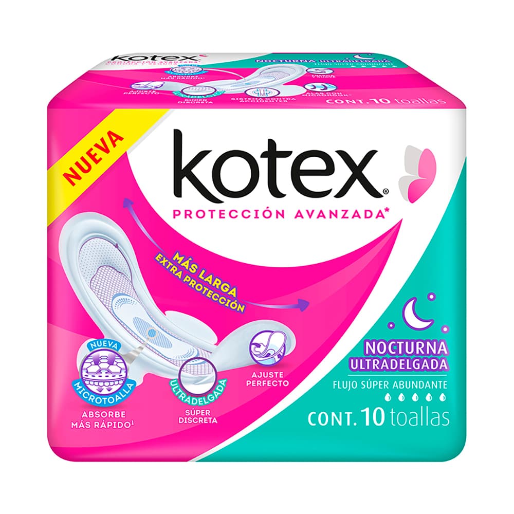Kotex Toallas Femeninas Ultradelgada Nocturna con Alas 10 UN