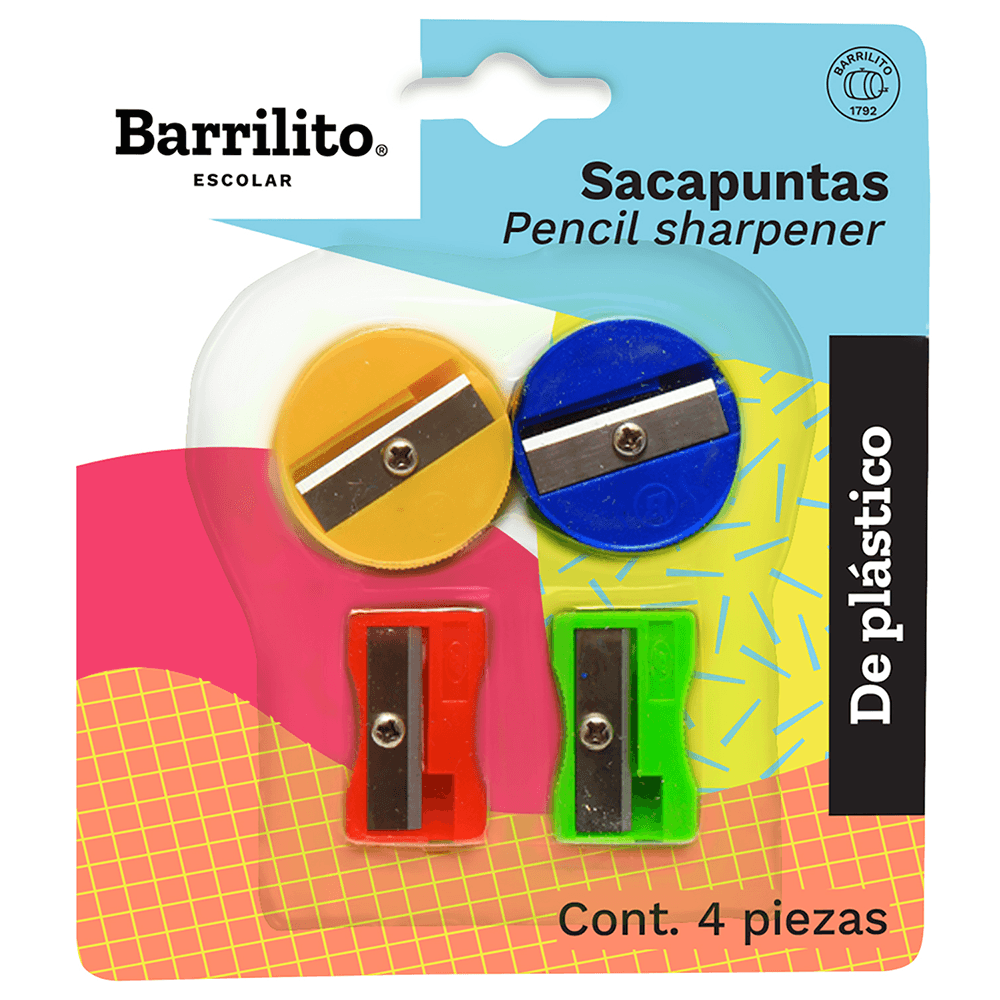 SACAPUNTAS ECONOMICO C/4 PZS BARRILITO 1 PIEZA