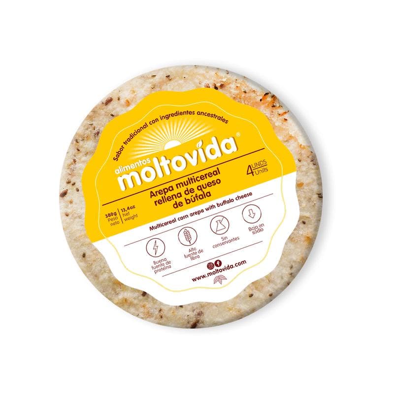 Arepa Multiceral rellena de queso de búfala paquete x 4