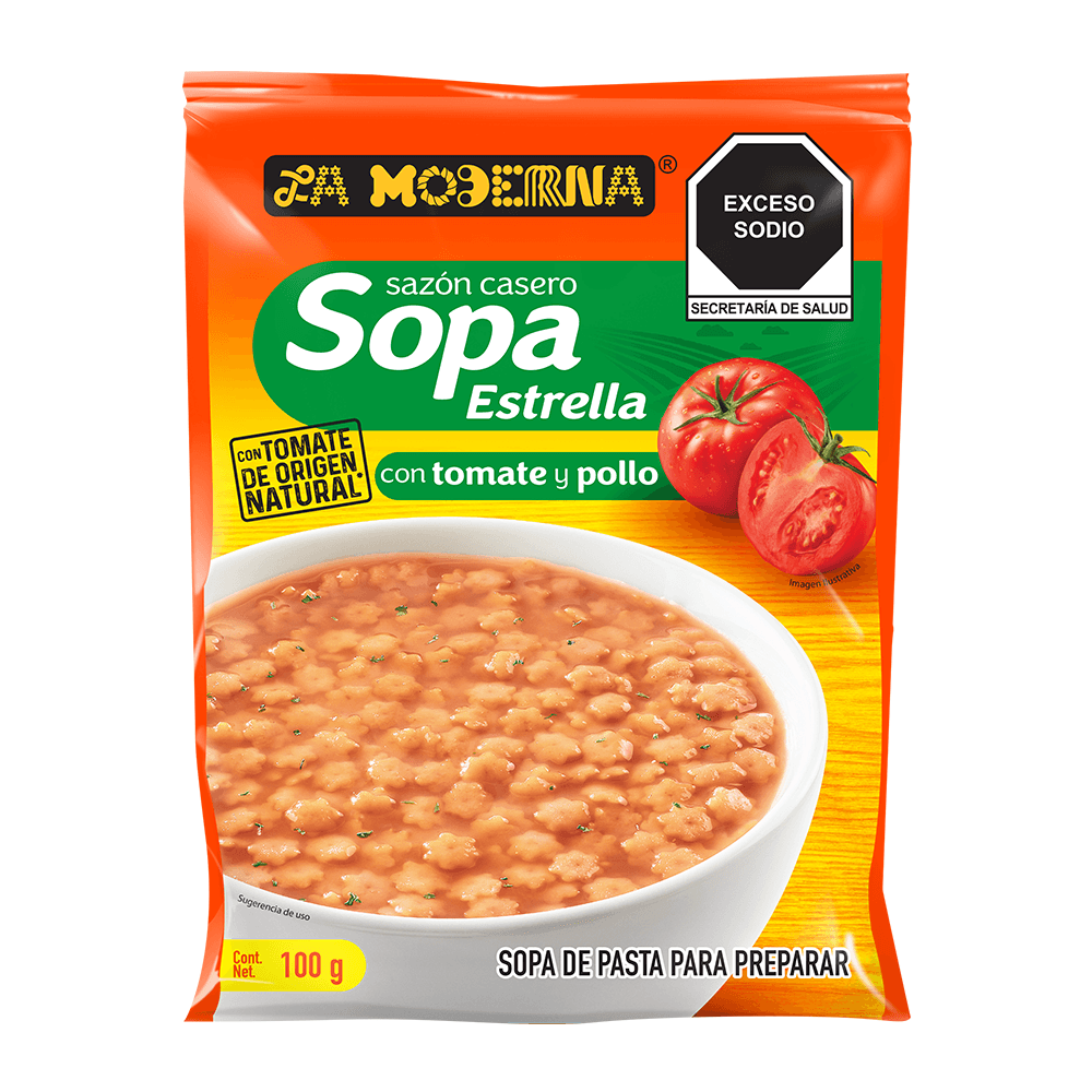 PASTA PARA SOPA ESTRELLA CON TOMATE Y POLLO LA MODERNA 100 G