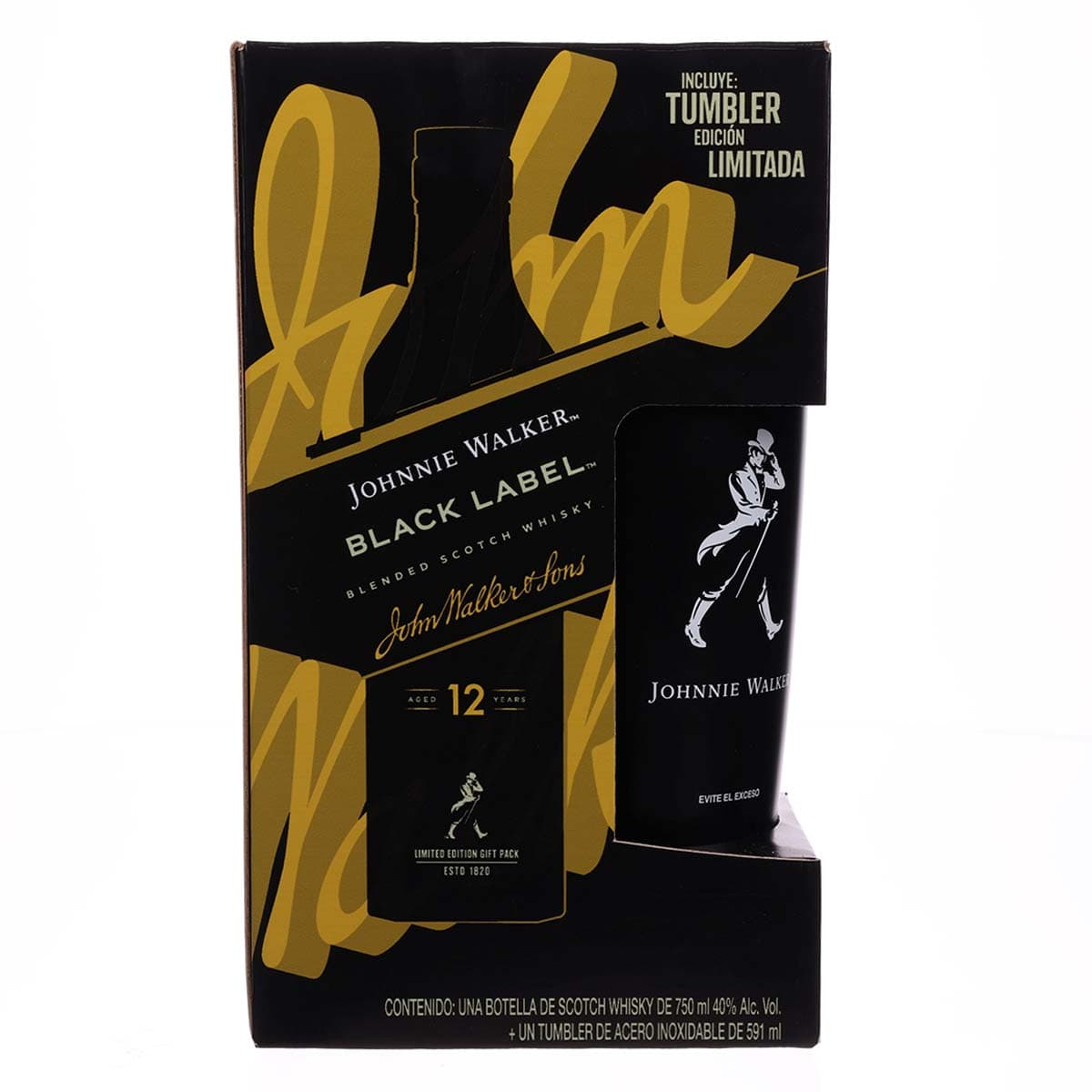 Whisky 12 E.Negra Johnnie Walker .750 C/Tumbler De Acero