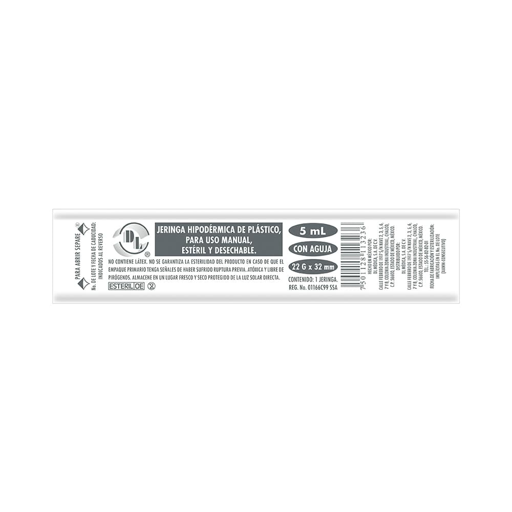 Jeringa Desechable 22 g x 32 mm 5 ml 1 Pieza