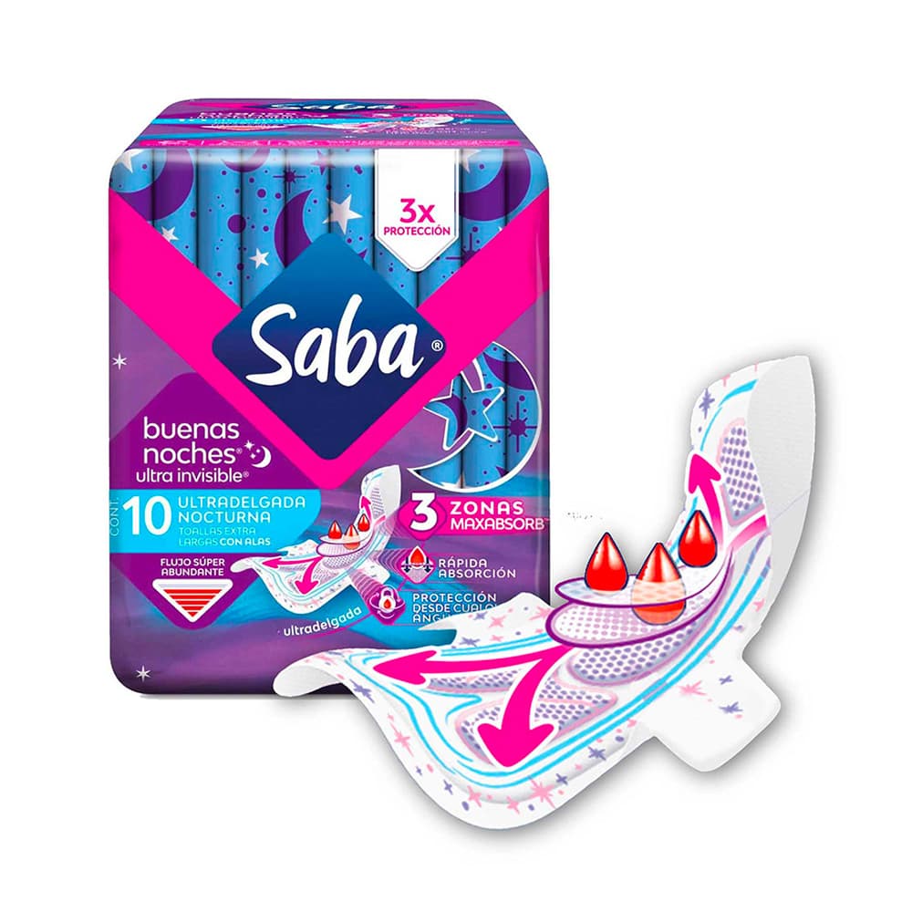 Saba Ultra Delagada Nocturna con Alas 10 Unidades