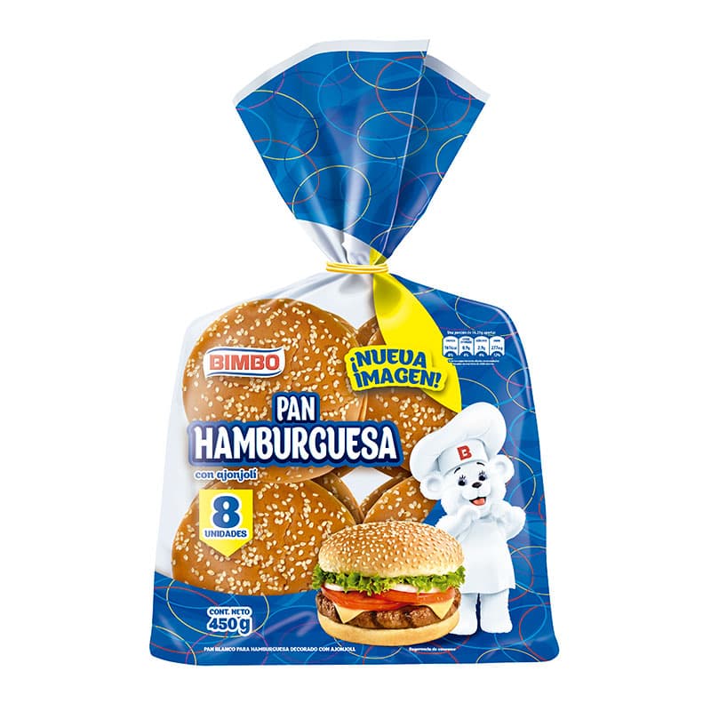 BIMBO PAN HAMBURGUESA CON AJONJOLI PAQUETE 450GR