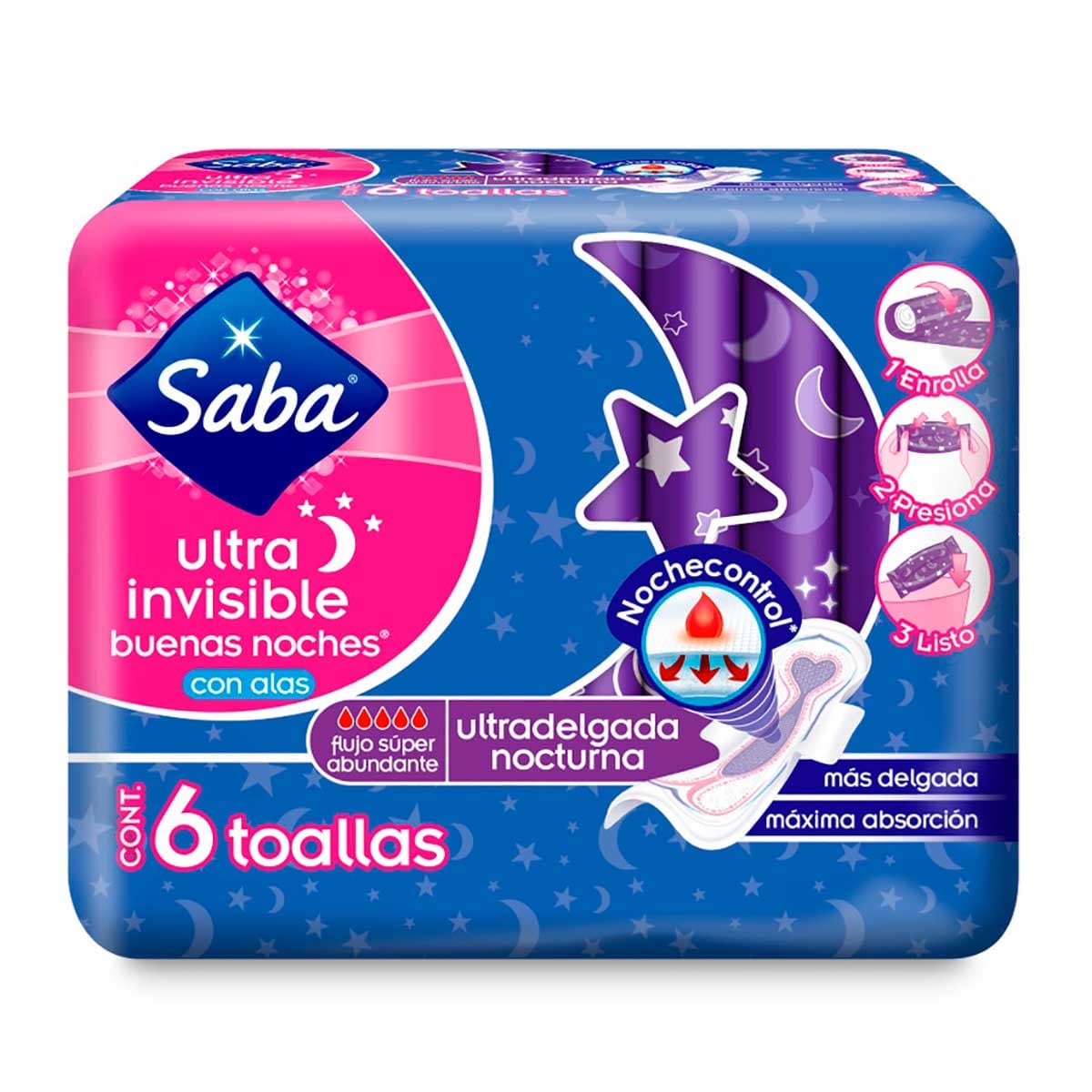 TOALLA SABA NOCTURNA ULTRAINVISIBLE 6PZS