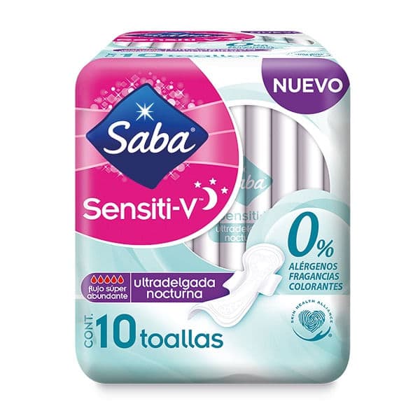 Toalla Saba ultra nocturna Sensiti-V con 10 piezas