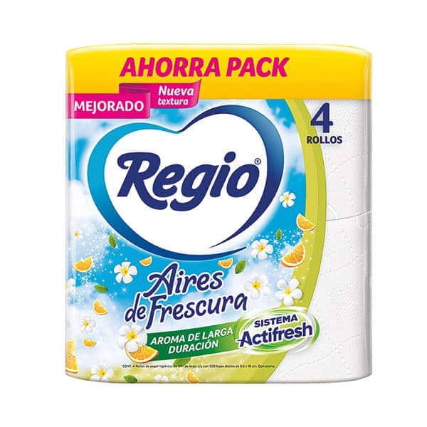 Papel higienico Regio aires frescura 4 rollos de 200 hojas