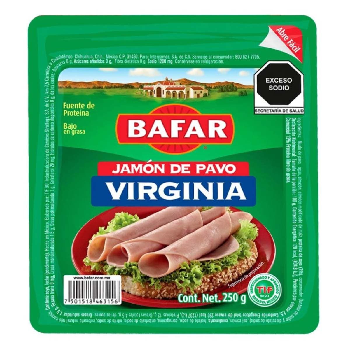 Bafar Virginia Jamón de Pavo Tipo 250 grs