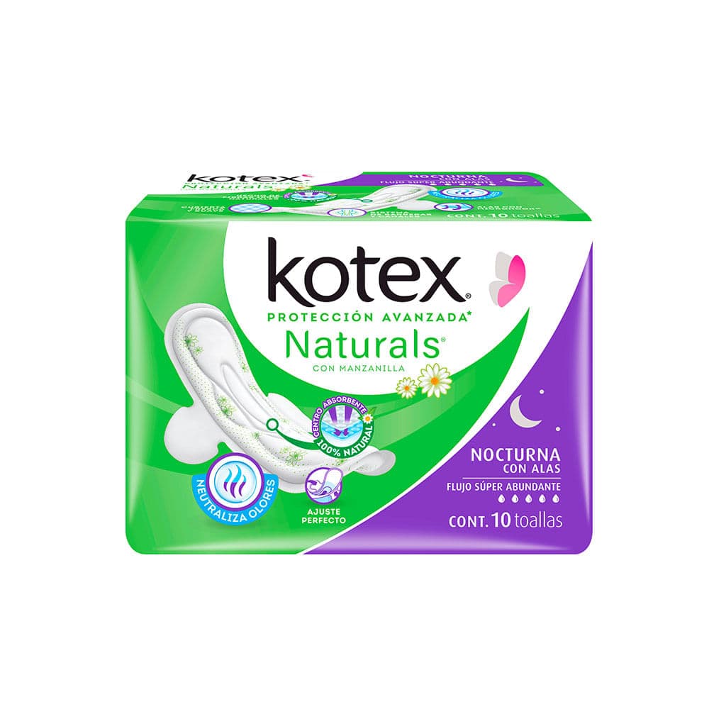 Kotex toalla femenina manz nocturna con alas 10 piezas