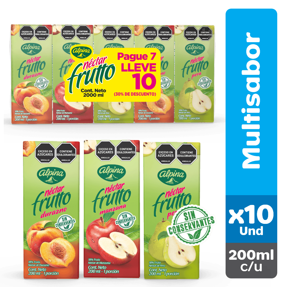 Nectar Frutto surtido x200mL c-u pague 7 lleve 10
