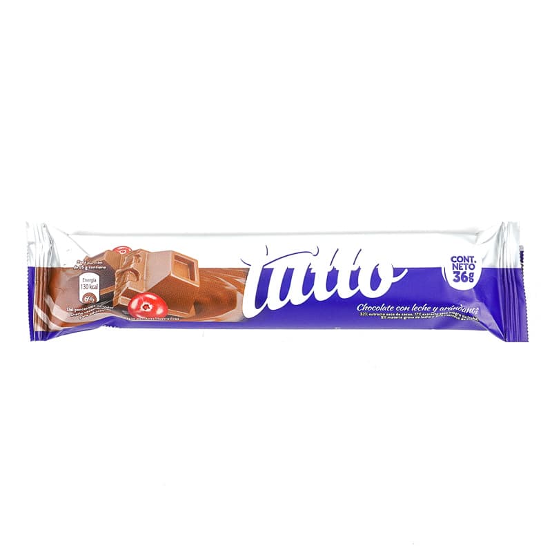 TUTTO LECHE Y ARANDANOS CHOCOLATE BARRA 36 GR