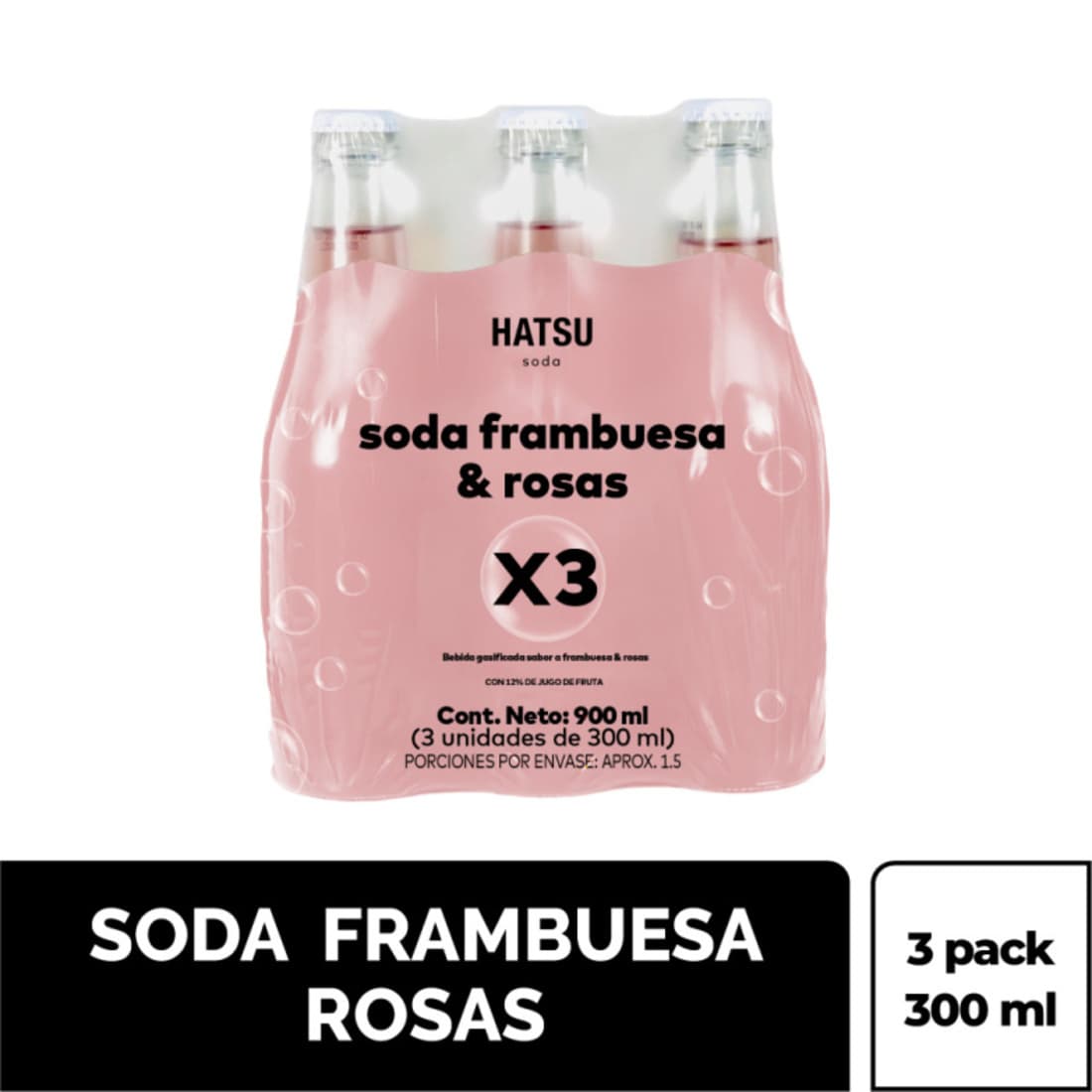 Soda Hatsu frambuesa rosas x3 unidades x300mL c-u