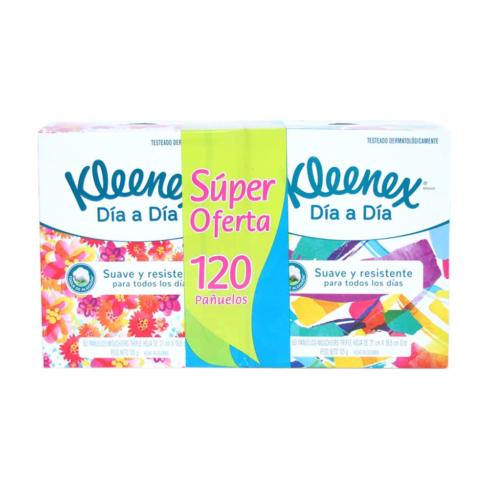 Pañuelos Faciales Kleenex Cubo Pack x2 x60und c/u