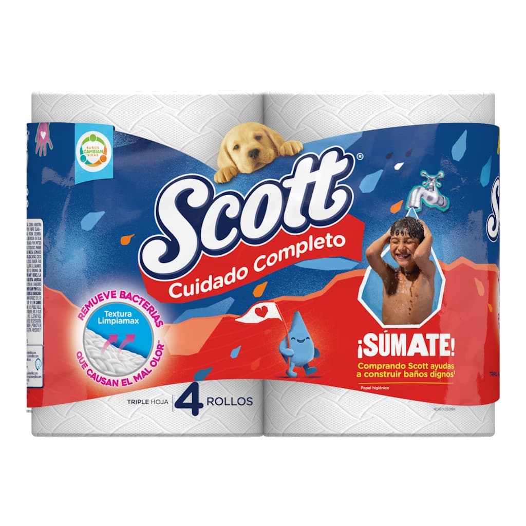 Papel Higiénico Scott Cuidado Completo Triple Hoja 4 Rollos