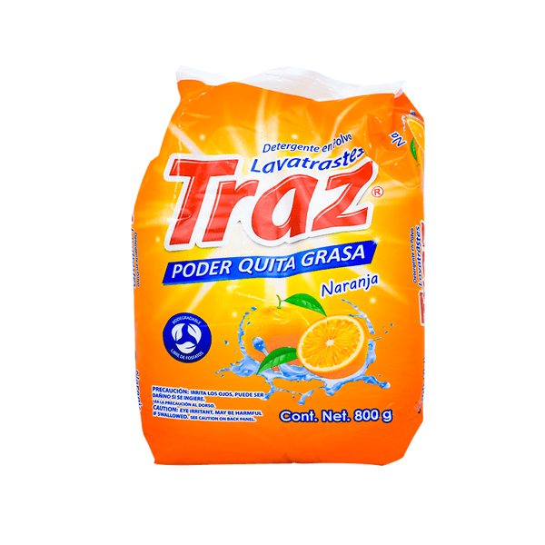 Traz Detergente en Polvo Lavatrastes Poder Quita Grasa Naranja