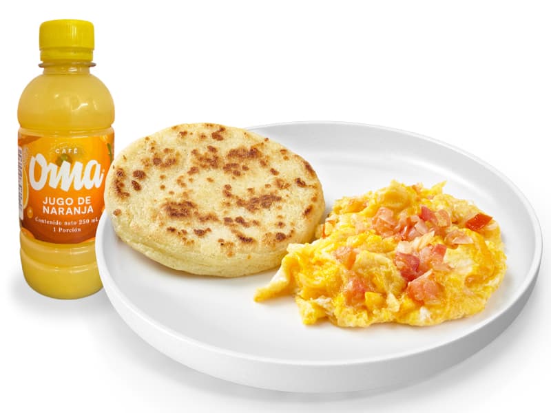 Combo Huevos + Arepa+ Jugo de Naranja