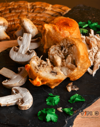 Papa Rellena Pollo con Champiñones