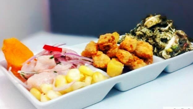 Ceviche, Chicharrón de Pescado y Arroz Anco