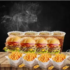 4 Hamburguesas Dobles + Papas + Té de Durazno
