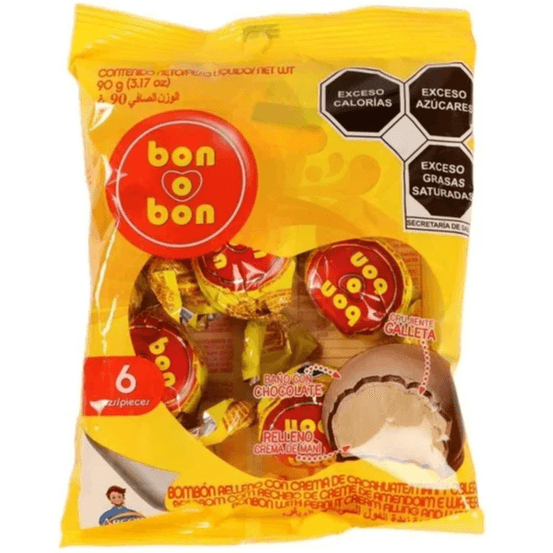 Bombón Bon o Bon Relleno con Crema de Cacahuate 90 grs