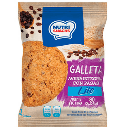 NUTRI SNACKS GALLETA DULCE DE AVENA INTEGRAL CON PASAS LITE