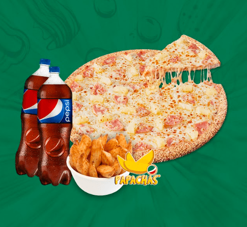 Pizza Mediana 2 ing + 2 ref 400 ml. + papachas