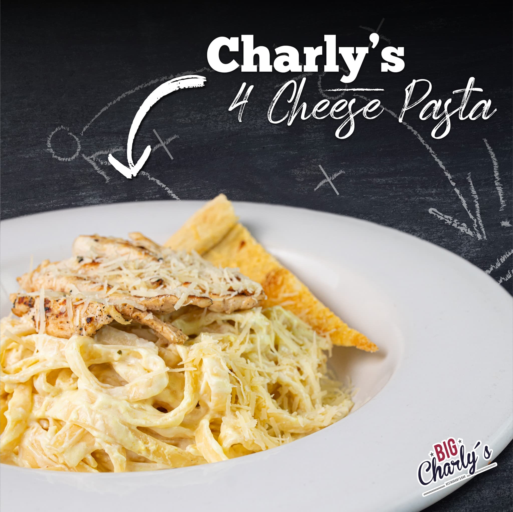 CHARLY'S 4 CHEESE PASTA CON POLLO
