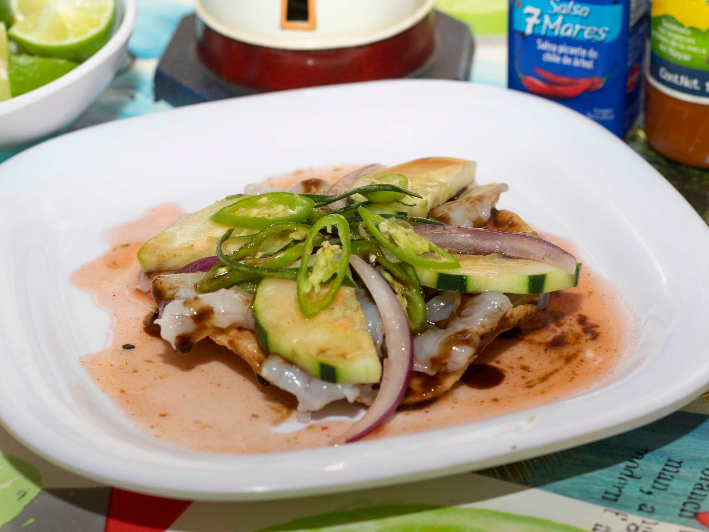 Tostada de Aguachile de Camaron