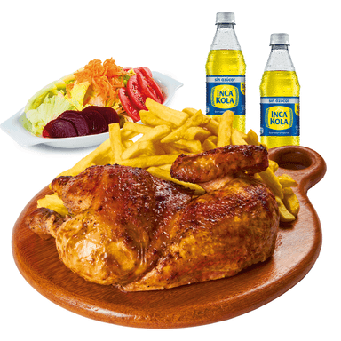 1/2 Pollo con Papas y Ensalada más 2 Gaseosas
