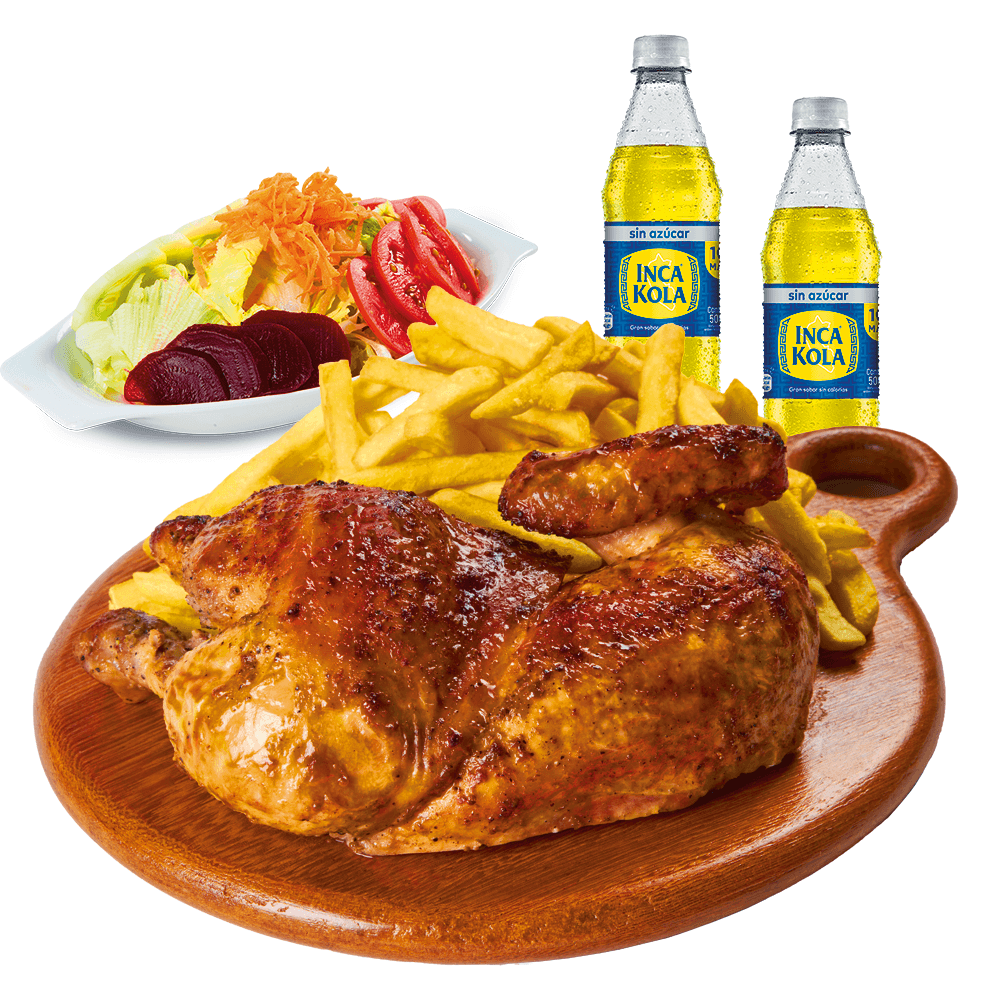 1/2 Pollo con Papas y Ensalada más 2 Gaseosas