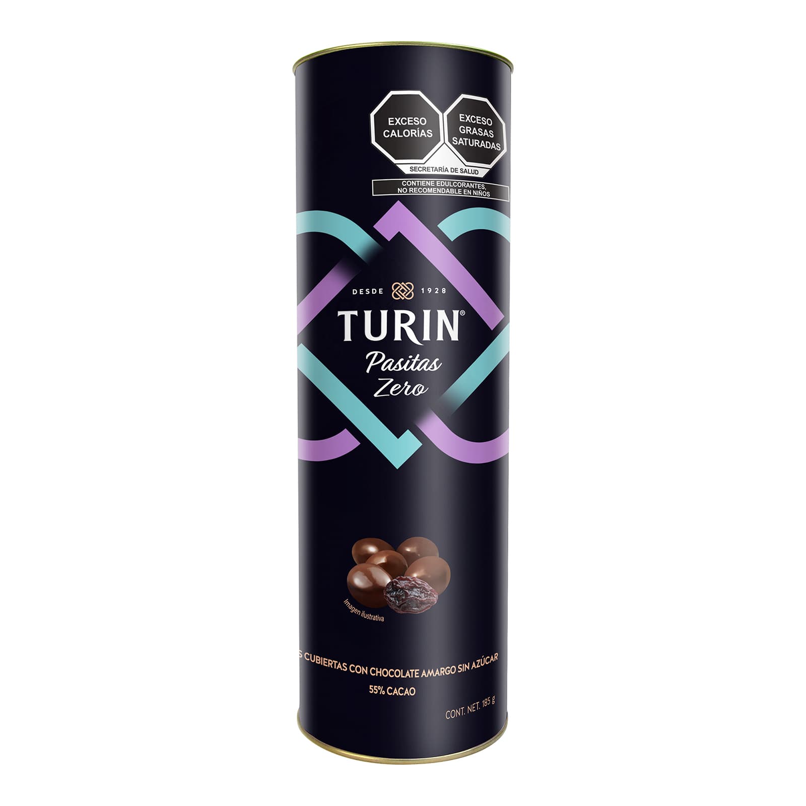 Turin Zero Pasitas Chocolates Tubo 185 G