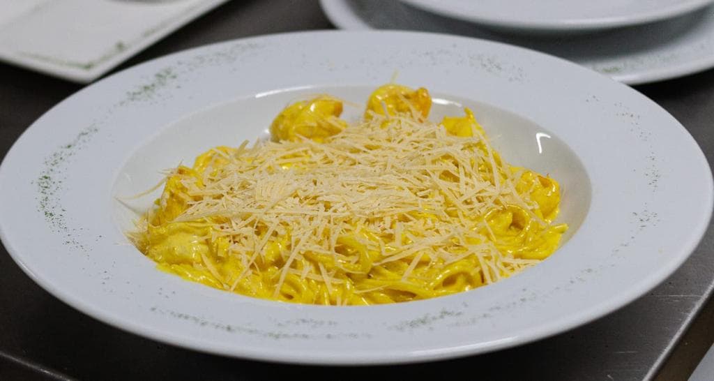 Spaghetti a la Huancaina con Camarones