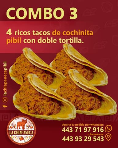 Combo 3: Cuatro Tacos de Cochinita Pibil