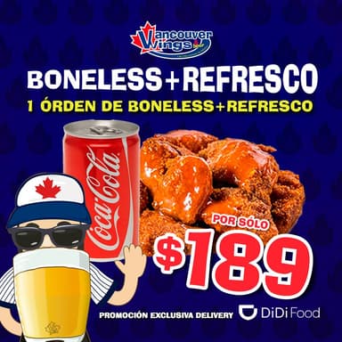 Boneless 250 grs mas Refresco Coca Cola