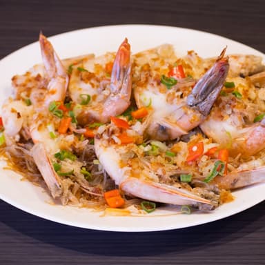 Camarones al Vapor con Ajo y Pasta de Ángel