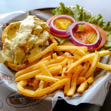 Fiery green chile cheeseburger
