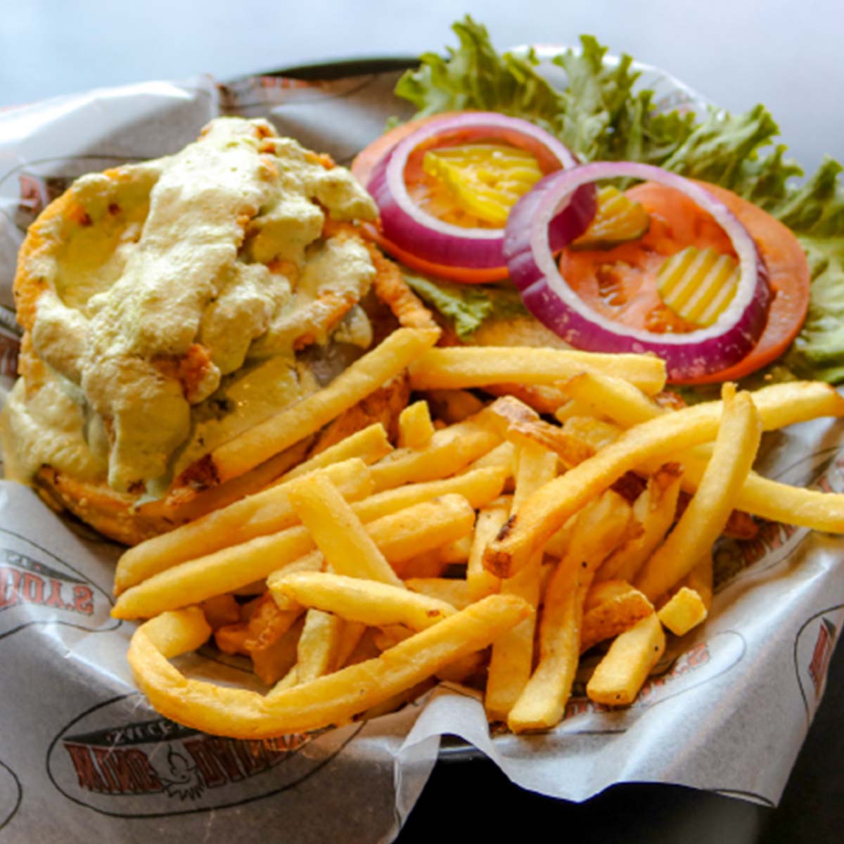 Fiery green chile cheeseburger