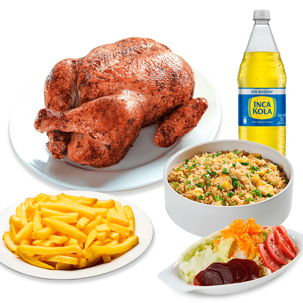 1 Pollo, Papas, Ensalada, Chaufa y Gaseosa 1.5 L
