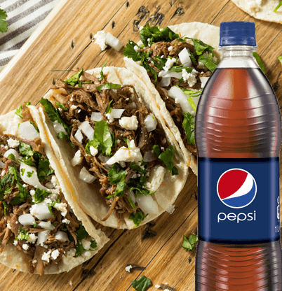 2 Ordenes Tacos Carne Con Cuertiro + Pepsi 400 Ml