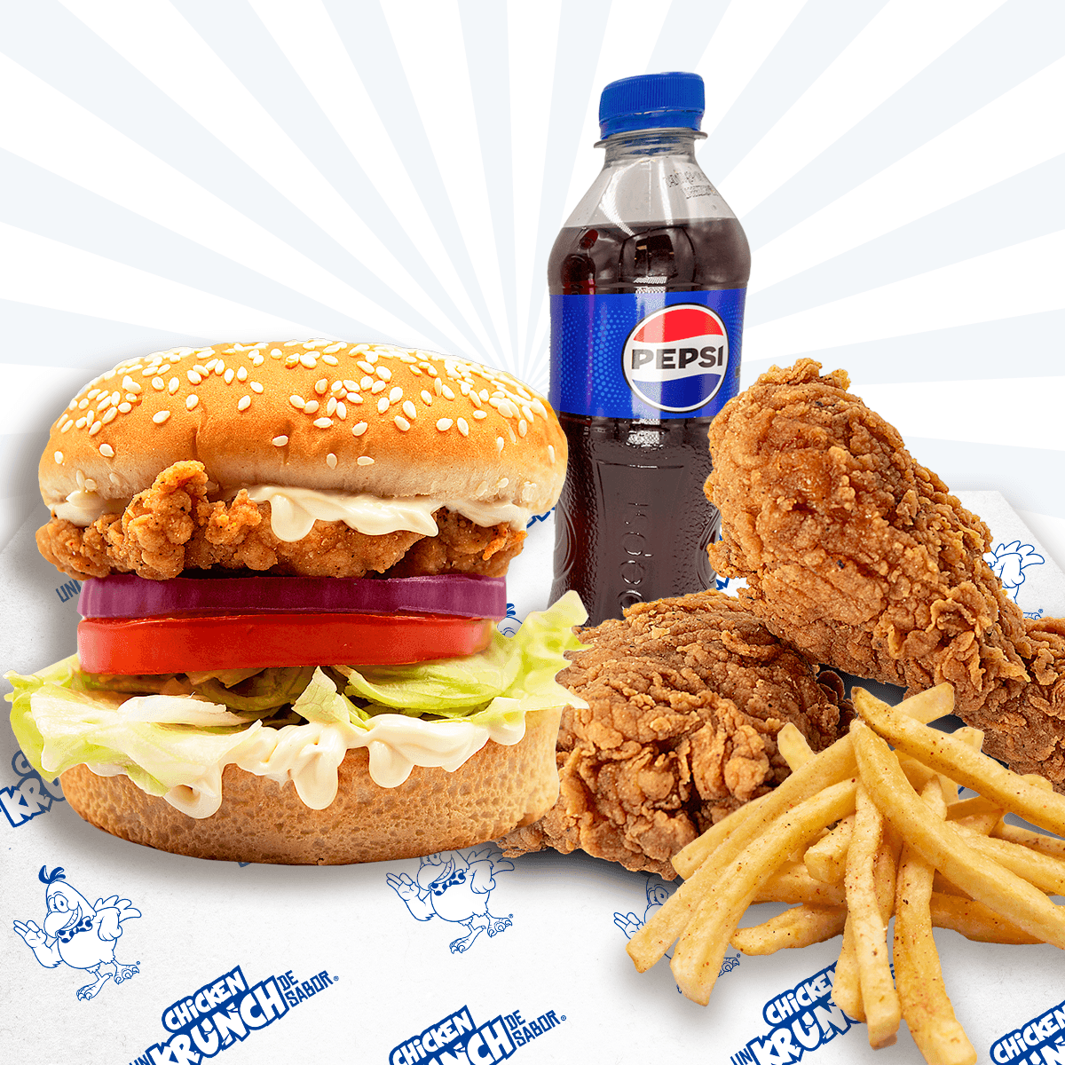 Combo Ind 2 Hamburguesa K, 2 pza Pollo y 150 Papas