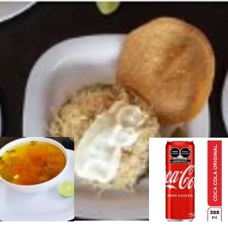 Combo personal 3-Tostada CH, 1/2 consome más Coca