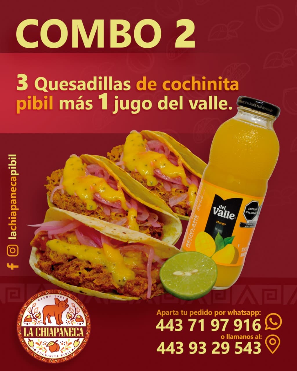 Combo 2: Tres Quesadillas y Jugo del Valle 413 ml