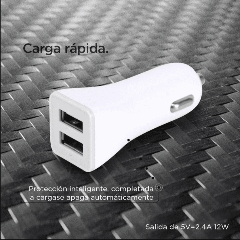 Cargador Para Auto 2.4A 2 Usb Celulares Tablet 5V/12V Doble