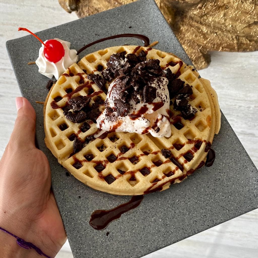 Waffle con helado