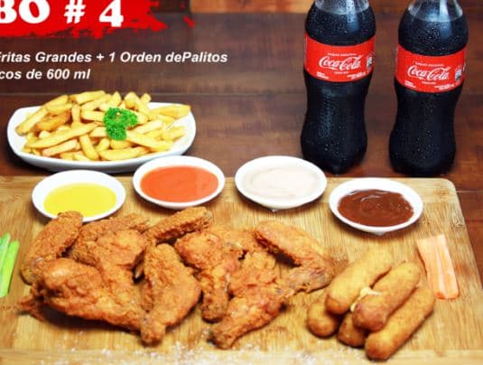 Combo # 5 ( 10 Alitas + Papas Grnd +Palitos )